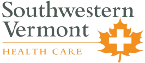 "Southwestern Vermont Health Care" with an orange maple leaf with a white plus sign in it.