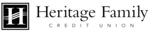 "Heritage Family Credit Union" next to a black square with the letter H in it.